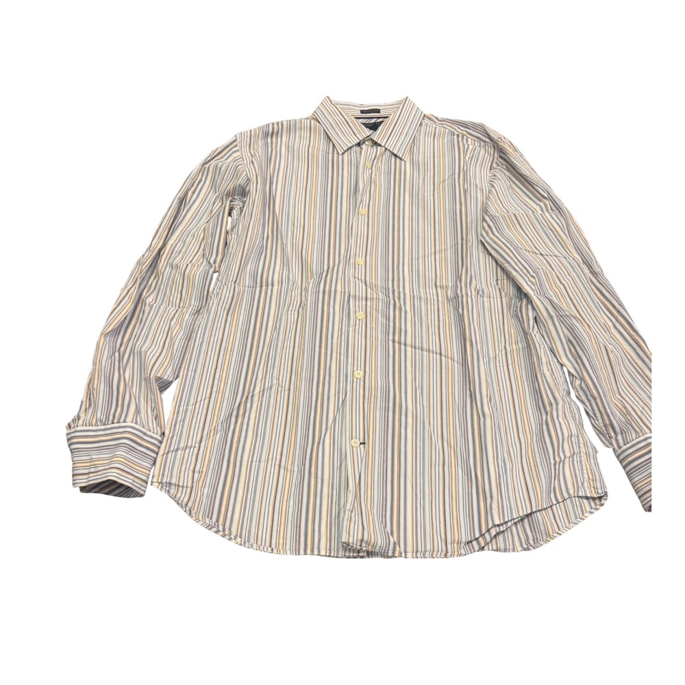 Banana Republic Slim Fit Striped‎ Button Down Shirt Mens L Woven Italy Blue Tan